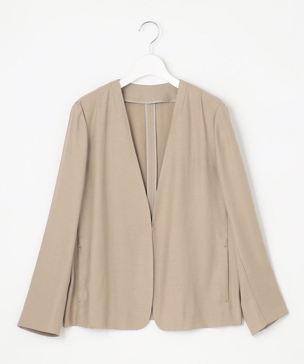 自由区 【XSサイズ～/洗える/セット可】キュプラリネンシャンタン ノーカラージャケット ベージュ系