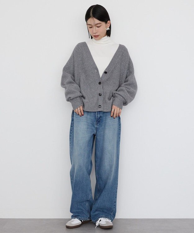 AMERICAN HOLIC バイパチラメ入りＶネック片畦ニットカーディガ Light Gray Mixture