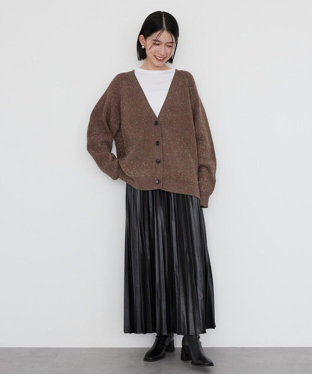 AMERICAN HOLIC バイパチラメ入りＶネック片畦ニットカーディガ Brown