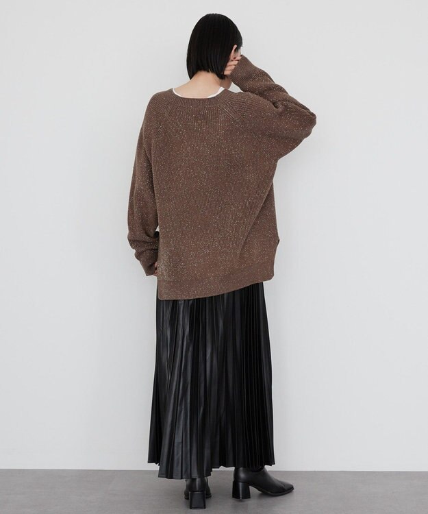 AMERICAN HOLIC バイパチラメ入りＶネック片畦ニットカーディガ Brown