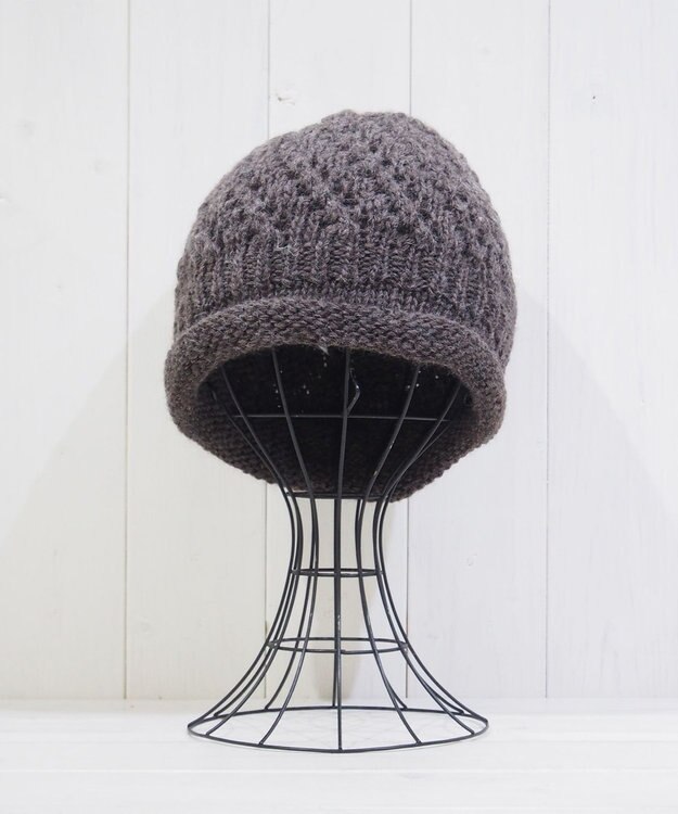 石田製帽 【防寒対策・日本製】ウールロールアップ ニット帽 ブラウン