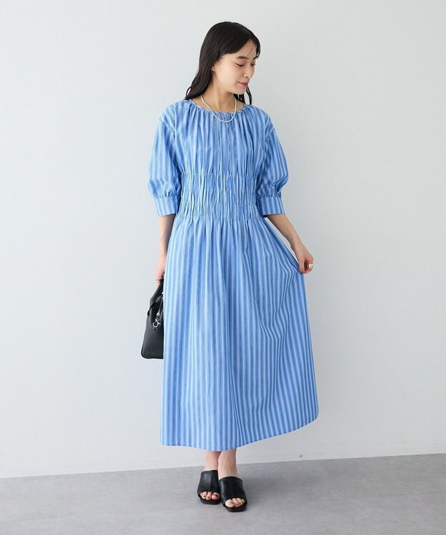 CRAFT STANDARD BOUTIQUE インド製 ハーフスリーブシャーリングワンピース Stripe