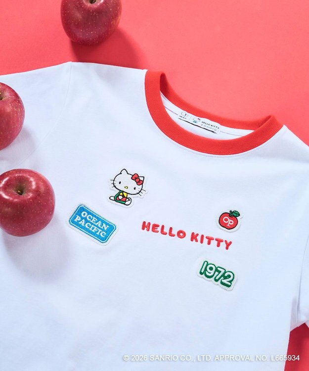 OP／FILA 【Ocean Pacific×ハローキティ】ワッペンリンガーチビTシャツ ホワイト