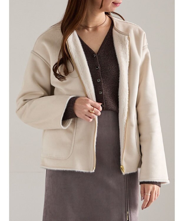 Te chichi リバーシブルファームートンブルゾン ベージュ