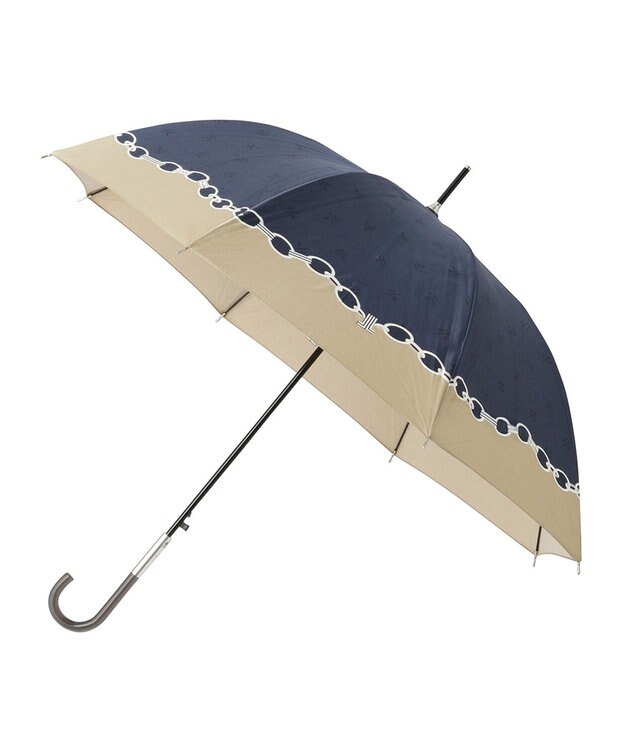 MOONBAT ランバン オン ブルー 長傘 チェーン柄サテンジャガードプリント 耐風 ネイビーブルー