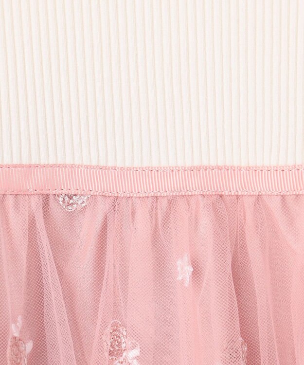 ANY KIDS バレエ刺繍チュールワンピース ホワイト×ピンク