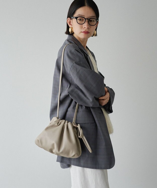 russet レザー巾着4WAYショルダーバッグ(CE-1454) GrayBeige