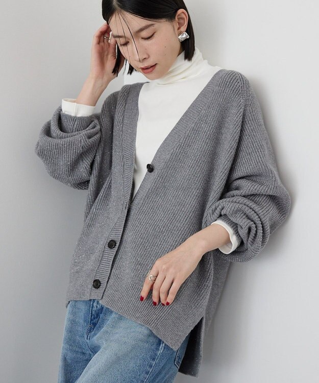 AMERICAN HOLIC バイパチラメ入りＶネック片畦ニットカーディガ Light Gray Mixture
