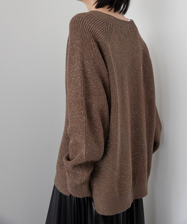 AMERICAN HOLIC バイパチラメ入りＶネック片畦ニットカーディガ Brown
