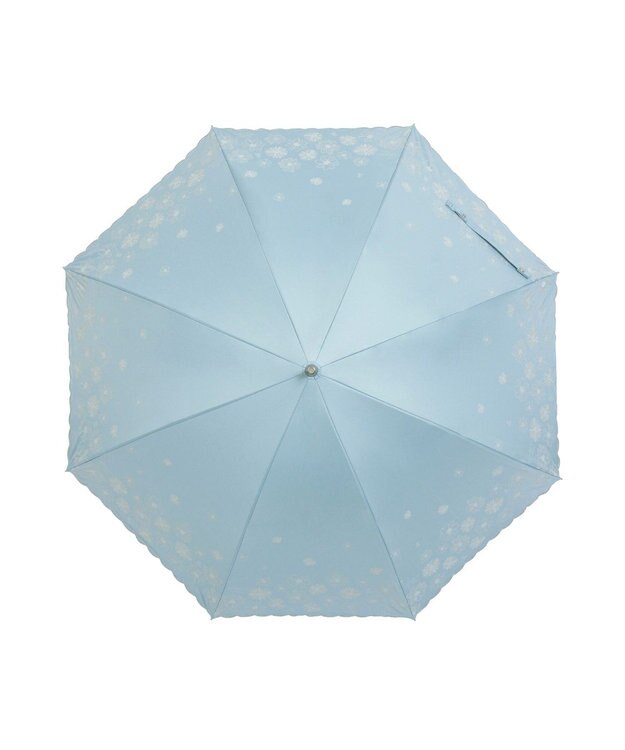 MOONBAT 【遮光率100％/遮熱/UV】LANVIN en Bleu (ランバン オン ブルー)晴雨兼用日傘 フラワーグリッター シルバースカラ刺繍 花柄 長傘 ターコイズブルー