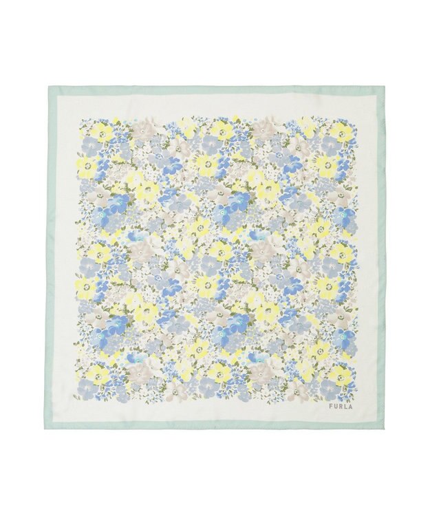 MOONBAT 【シルク100%】フルラ (FURLA) 花柄 シルクプリントスカーフ 65cm×65cm ミントグリーン