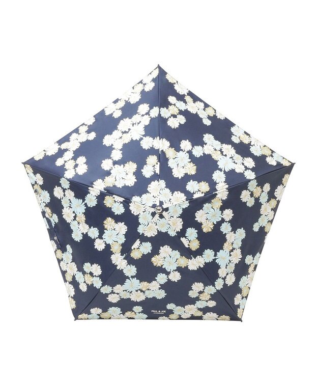 MOONBAT 【一級遮光/軽量】PAUL & JOE 晴雨兼用 日傘 折りたたみ傘 総柄クリザンテーム 遮熱 UV ネイビーブルー