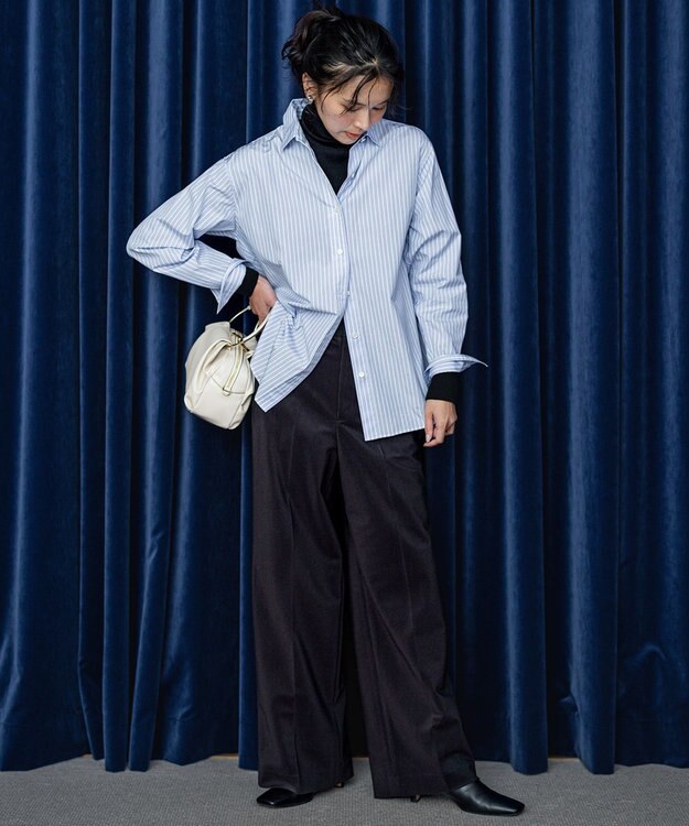 23区 L 【洗える】CANCLINI ベーシック シャツ サックスブルーストライプ