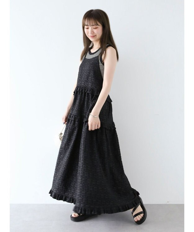 Green Parks ・Ｐｅｔｉｔ　Ｆｌｅｕｒフラワージャカードキャミワンピ Black