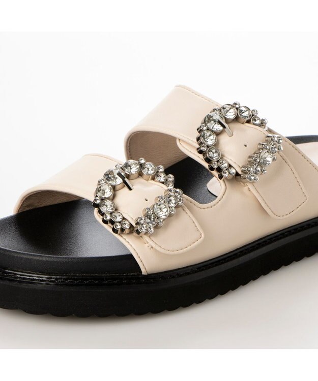 MODE ET JACOMO <carino>厚底ビジューバックルサンダル アイボリー