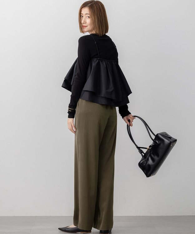 23区 L 【見上愛さん着用/Oggi10月号掲載/洗える】スエーディーサテン ワイド パンツ カーキ系