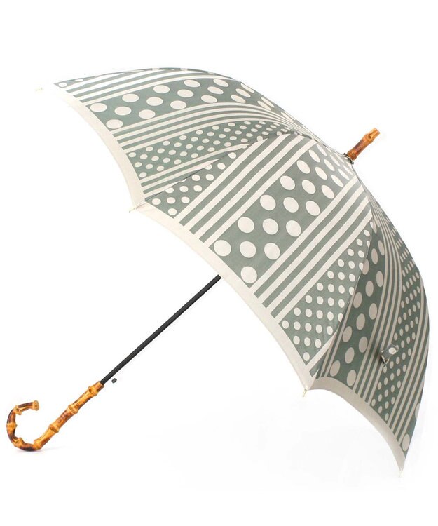 槇田商店 Kirie ドットとストライプ フォレストグリーン 長傘 緑