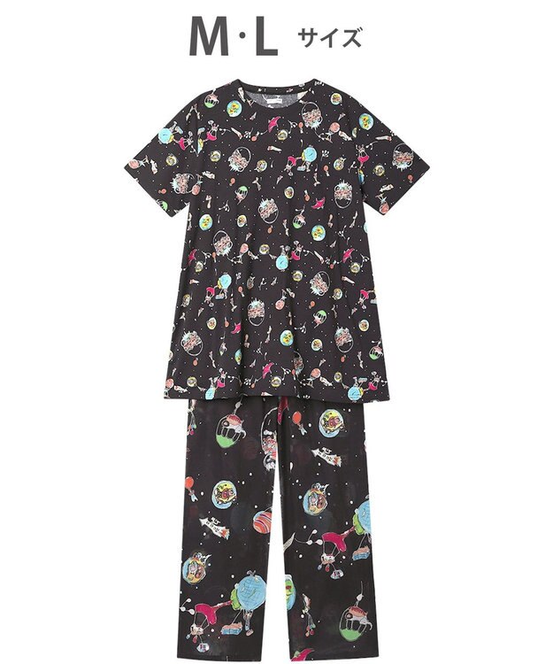 tsumori chisato SLEEP ツモリチサト パジャマ 5分袖 半袖 長ズボン 綿混(トップス) 綿100%(ボトムス) レディース UDT141 /ワコール ブラック