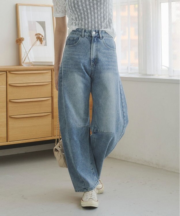 WEGO 【ANGIE VINTAGE】バレルレッグデニムパンツ