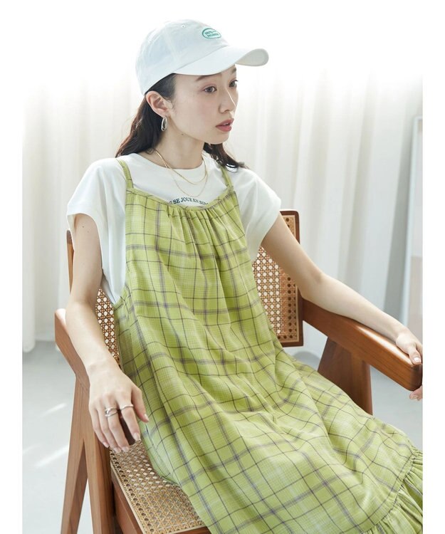 earth music&ecology マドラスチェックキャミワンピース Yellow