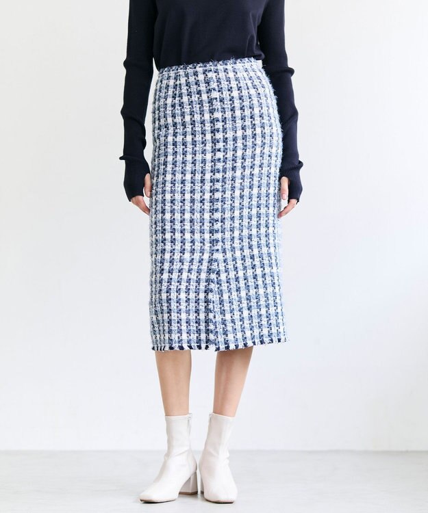 BEIGE， BERYL / ファンシーツイード Iラインスカート Navy Mix
