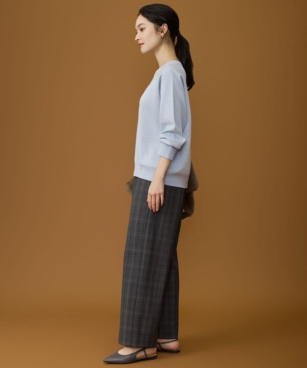 自由区 S TRギャバ裏起毛チェック柄ワイド パンツ チャコール系チェック