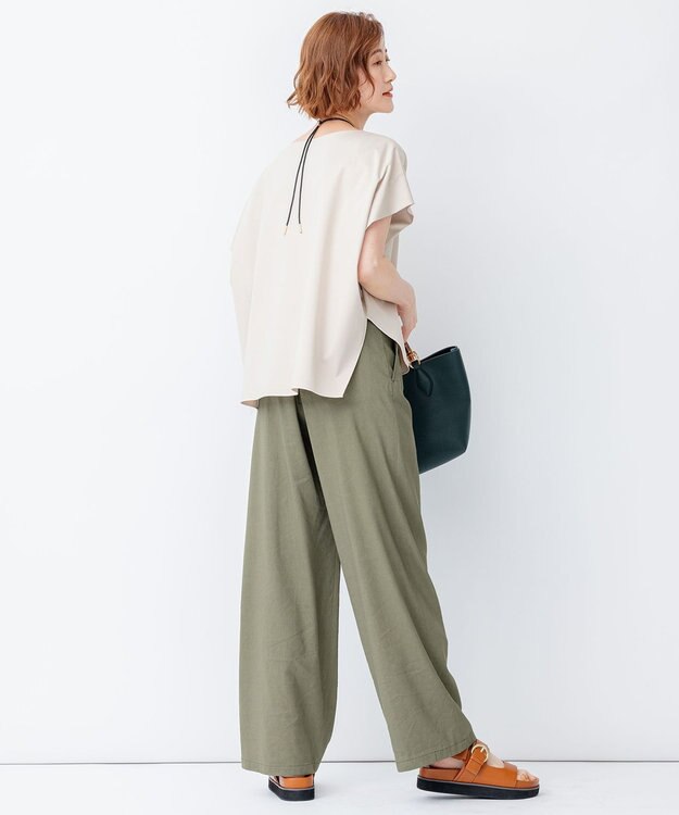 23区 【洗える】リネンヴィスコースストレッチ マリンパンツ カーキ系