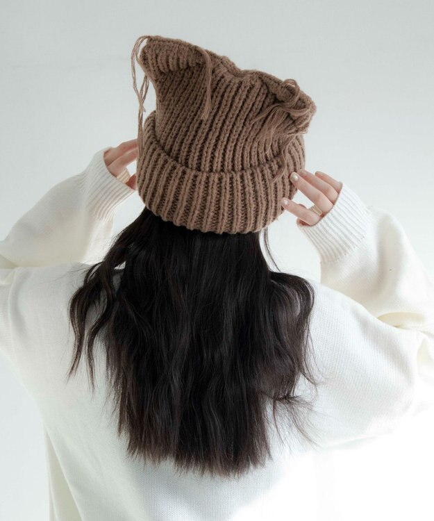 WEGO ローゲージネコミミニットキャップ ブラウン