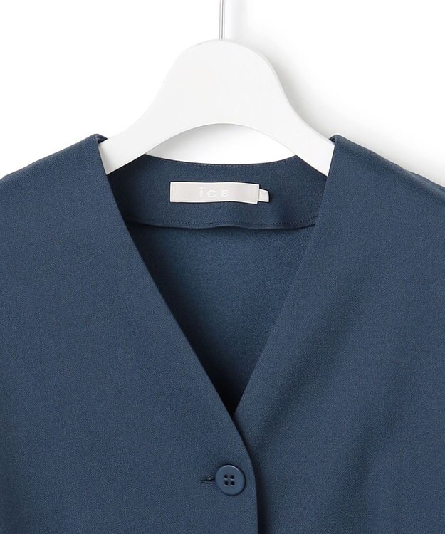 ICB 【CLASSY.掲載・裏起毛】 ウォームサテン カーディガンブラウス ブルーグレー系