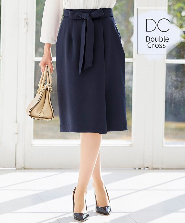 Tiaclasse L 【洗える】快適な履き心地のダブルクロスセミタイトスカート ダークネイビー