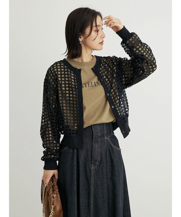 Green Parks ・ＳＵＧＡＲ　ＳＰＯＯＮ　ハナレースカーディガン Black