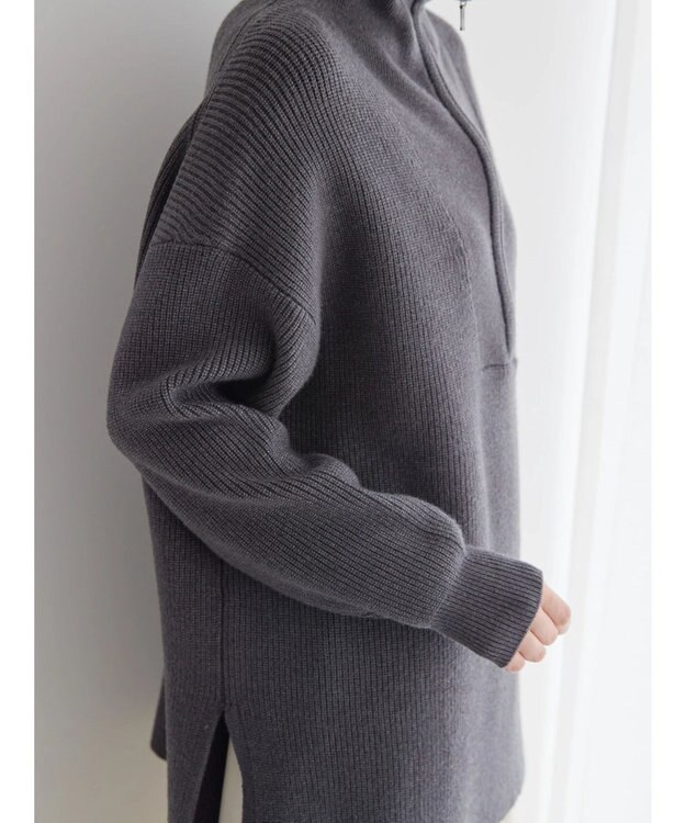 AMERICAN HOLIC バイパチハーフＺＩＰ片畦ニットプルオーバー　 Dark Gray Mixture