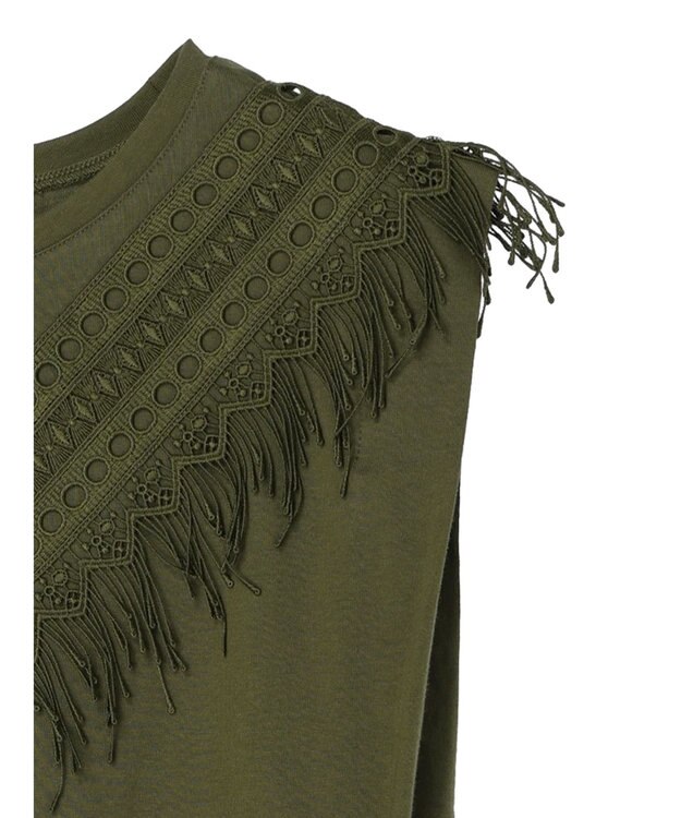 Green Parks ・ＳＵＧＡＲ　ＳＰＯＯＮ　フリンジフレンチＴシャツ Khaki