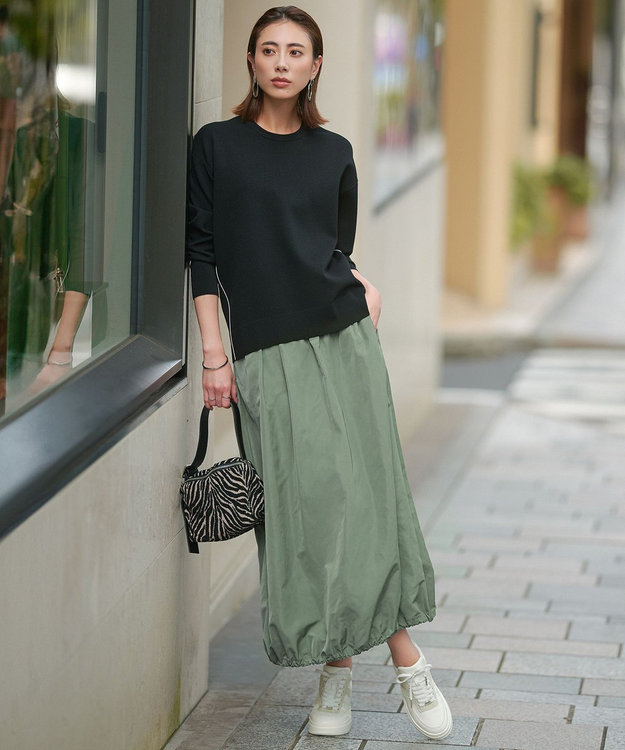 ICB L エステルメモリータフタ バルーンスカート スモークグリーン系