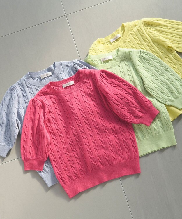 Feroux 【洗える】カラーケーブル ニット ピンク系