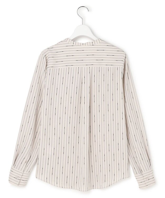 ICB 【新色追加・WEB限定】BackSatinAmunzen キーネックブラウス トープベース×ストライプチェーン柄