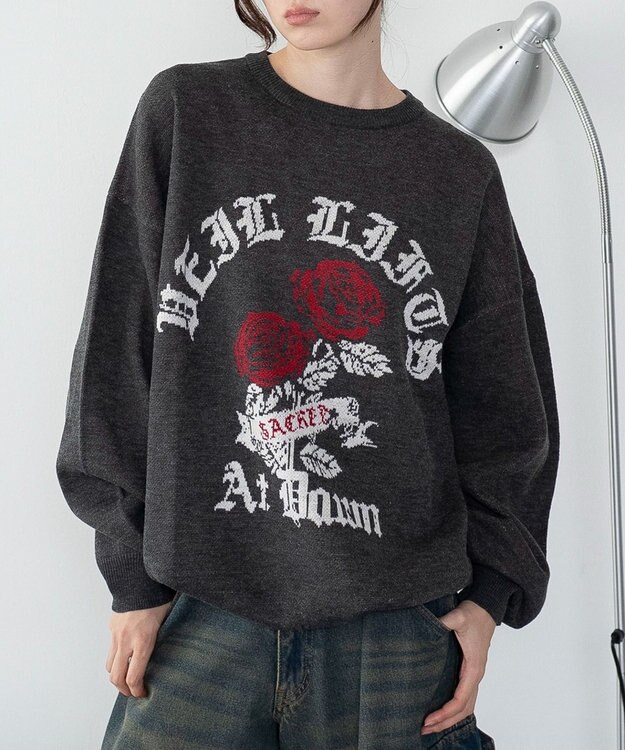 WEGO 【洗える】グラフィックニットBIGプルオーバー 柄7