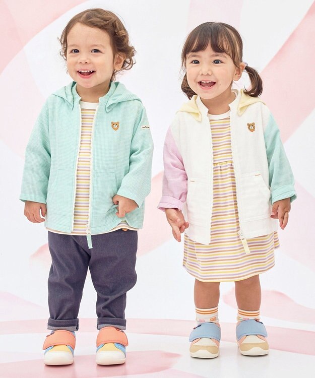 MIKI HOUSE HOT BISCUITS 【80-120cm】二重織ガーゼ素材 パーカ マルチカラー