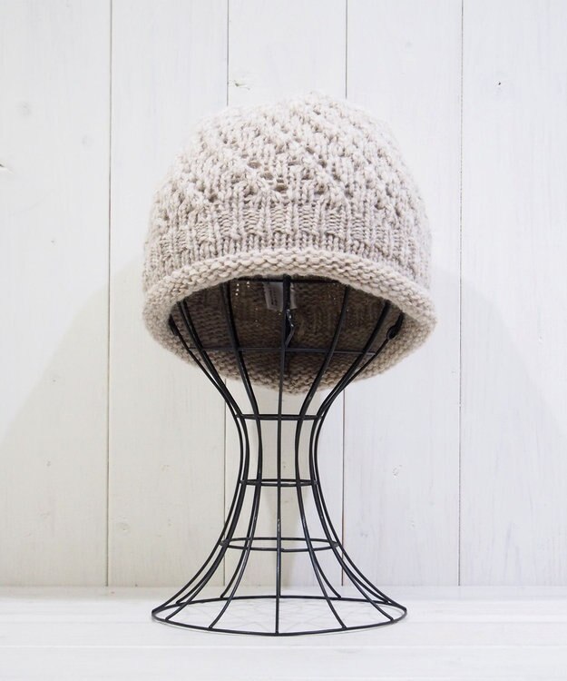 石田製帽 【防寒対策・日本製】ウールロールアップ ニット帽 ライトベージュ