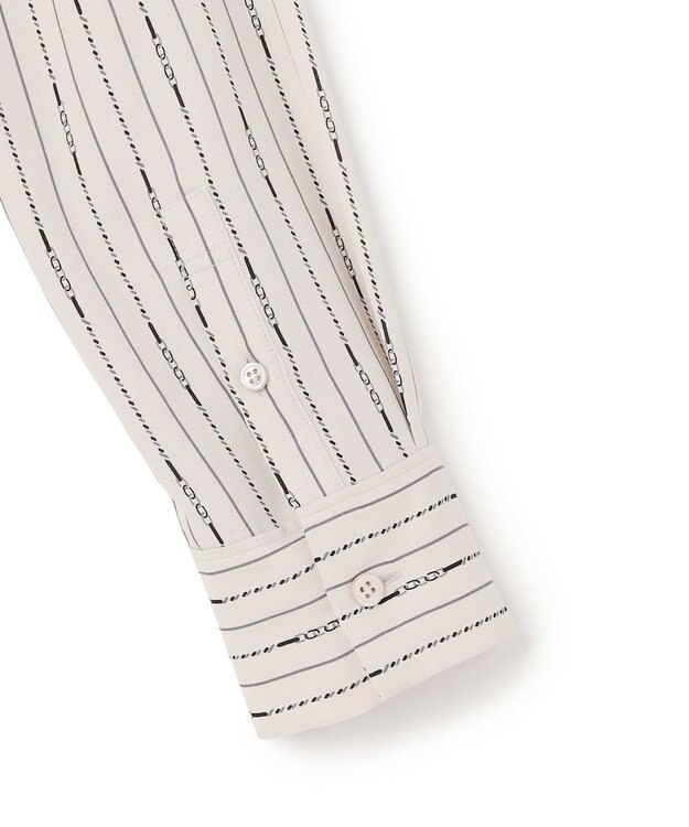 ICB 【新色追加・WEB限定】BackSatinAmunzen キーネックブラウス トープベース×ストライプチェーン柄