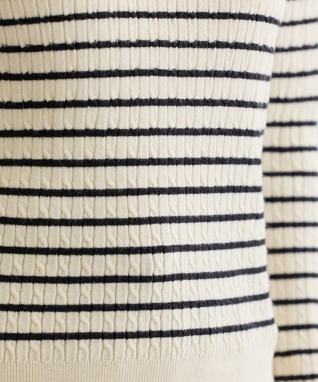 Green Parks プチケーブルクルーネックニットプルオーバー Border