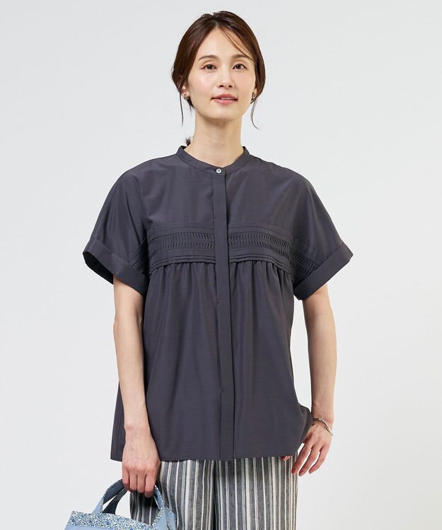 J.PRESS LADIES S ソフトシアークロス フレンチスリーブ ブラウス モカスレート系