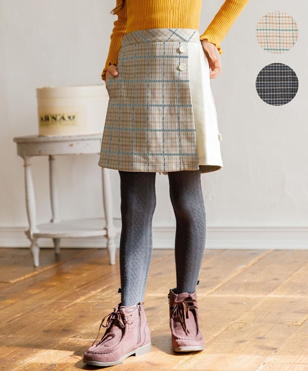 組曲 KIDS 【110-140㎝】チェック キュロット クリーム系