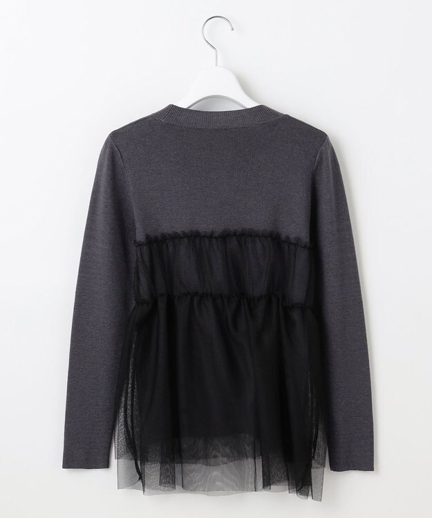 Feroux 【洗える】チュールコンビ プルオーバーニット ブラック系