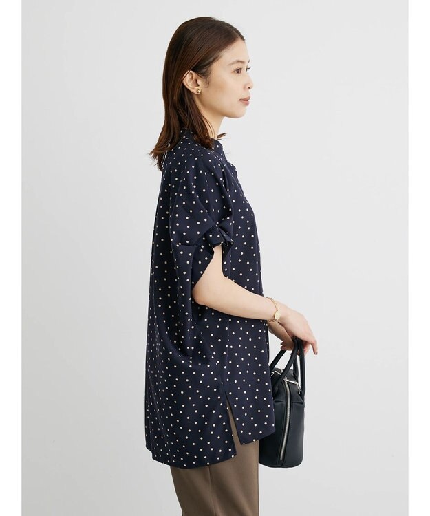 Green Parks ドット柄タックスリーブブラウス Dark Navy