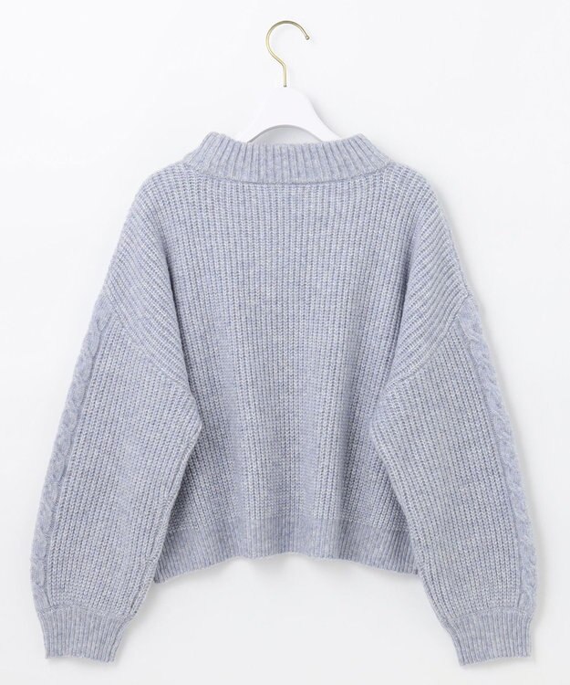 ANY SIS 【洗える】袖ケーブルショート ニット ライトブルー