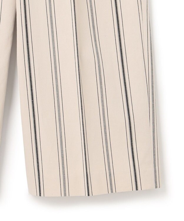 23区 L 【洗える】コットンリネンストライプ クロップド パンツ ベージュ×ブラックストライプ