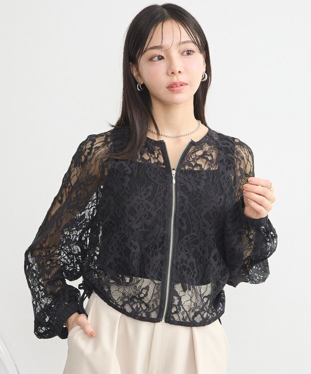 earth music&ecology レースＺＩＰシャツ Black