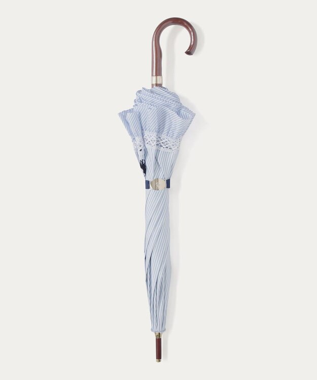MOONBAT 【遮光/晴雨兼用日傘】POLO RALPH LAUREN(ポロ ラルフローレン) ストライプフリル 長傘 遮熱 UV スカイブルー