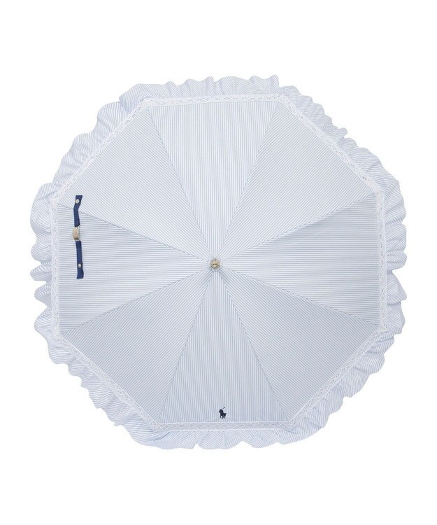 MOONBAT 【遮光/晴雨兼用日傘】POLO RALPH LAUREN(ポロ ラルフローレン) ストライプフリル 長傘 遮熱 UV スカイブルー